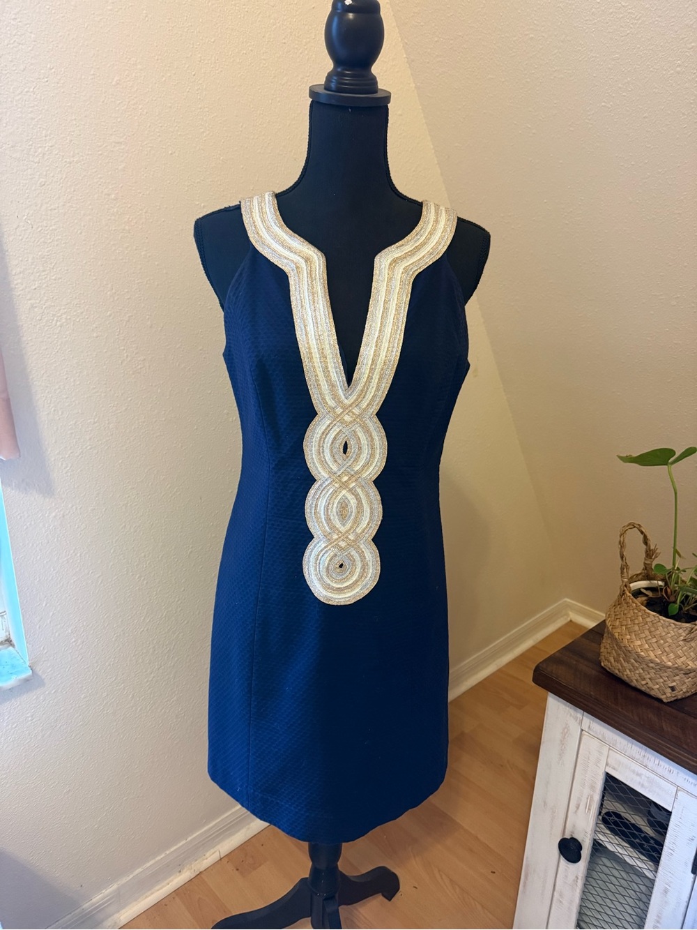 Lilly Pulitzer Navy Dress with Gold Embellished Placket